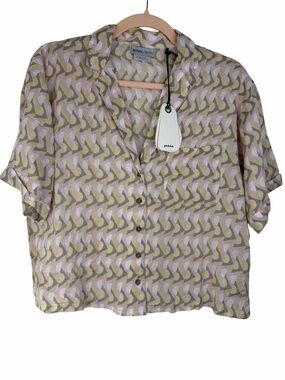 NWT prAna Iguala Top Button up Shirt-Lavender/Cream-Cropped MSRP $79